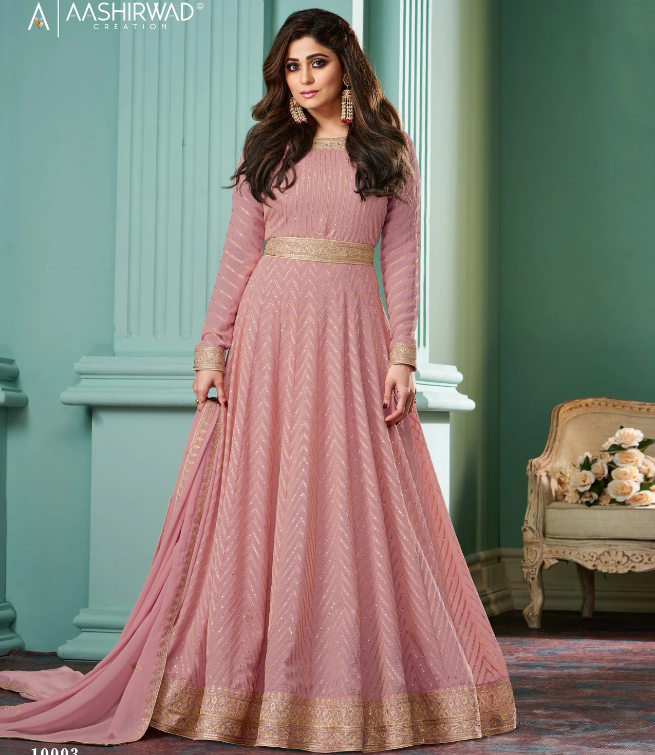 Aashirwad Alizza Real Georgette Wholesale Gown - Vardan Ethnic